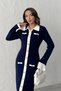 Women's Navy Blue Stylish Knit Dress with Button and Sleeve Detail - 5