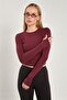 Women's crew neck finger loop long sleeve bodysuit - burgundy