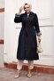 Women's Navy Blue Raincoat Trench Coat Transitional Adjustable Waist Hooded Hijab – Sports & Casual Cap - 3