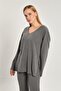 Women's V-Neck Side Slit Two-Piece Set - Smoked - 4