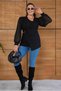 Women's Plus Size Double-Breasted Collar Accessory Detail Long Chiffon Sleeve Woven Crepe Stretchy Blouse - 6