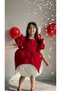 Red Velvet Skirt with White Rose Motif Special Design Girl's Evening Dress Birthday Dress + Buckle - 9