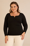 Women's Plus Size Square V Hollow Neck Metal Accessory Long Sleeve Stretchy Crepe Blouse - 6