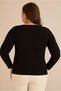 Women's Plus Size Square V Hollow Neck Metal Accessory Long Sleeve Stretchy Crepe Blouse - 8