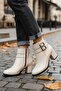 Women's Harmina Beige Leather Double Buckle Short Boots