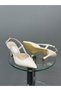 Cream Satin Thin Heeled Women's Shoes - 4