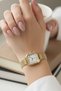 Minimalist Stylish Gold Cornered Case Wicker Cord Women's Wristwatch Gold Color - 5