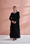 Sleeve and Neckline Stone Detailed Front Ruffled Dress