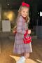 Girls' Dress with Ruffled Collar and Sleeves, Button-Down Front and Plaid Details in Red - 2