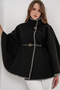 Women's Stitch Detailed Cashmere Poncho 9166 - Black - 4