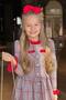 Girls' Dress with Ruffled Collar and Sleeves, Button-Down Front and Plaid Details in Red - 7
