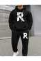 'R' Letter Brush Stroke Printed Hoodie Set