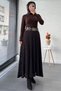 Lace Textured Flared Long Skirt – Brown - 3