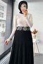Lace Textured Flared Long Skirt – Black - 5