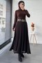 Lace Textured Flared Long Skirt – Brown - 4