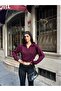 Women's Burgundy Polo Neck Modal Textured Soft Blouse - 3