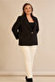 Women's Plus Size Single Button Decorative Flap Pocket Shoulder Pad Layer Lined Woven Jacket - 5