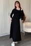 Modal Fabric Boat Neck Double Black Dress Set - 3