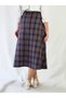 Belt-Detail Midi-Length Loose Plaid Woven Skirt - 4