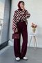 High Waist Pleated Detailed Flowy Palazzo Pants - Burgundy - 7