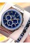 Men's Wristwatch 30 Meters Water Resistant Steel Band + Bracelet Gift Vs.Blkt.0688