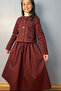Girl's Burgundy Cotton Gabardine Jacket and Gathered Midi Skirt Set - 2