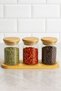 Glass Spice Jar Set with Bamboo Lid (Including Base) 7*5.5 cm