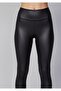 Women's Black High Waist Shaping / Sculpting Shiny Leggings - Oversized Sweatshirt Set - 4