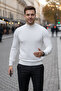 Slim Fit 50% Cotton Half Fisherman White Knit Sweater - 5
