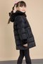 Girl's Inflatable Coat Furry Black Detachable Hood Zippered - 4