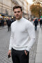 Slim Fit 50% Cotton Half Fisherman White Knit Sweater - 3