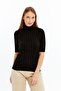 Mock Neck Short Sleeve Corded Fabric Knitwear Sweater - 3