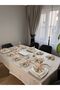 Colber Stripe Detailed Worry-Free Tablecloth Dinner Set for 12 People 26 Pieces - Table 160X220