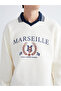 Beige Polo Neck Printed Men's Thick Sweatshirt - 3