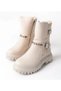Girls' Cream Colored Warm Lining Quilted Zippered Boots - 2