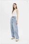 Dodge Light Blue Snow High Waist Baggy Jean with Buckle Wide Leg Women's Lycra-Free Denim Pants - 2
