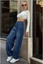 Dodge Dark Blue Grinding High Waist Baggy Jean with Belt Buckle Wide Leg Women's Lycra-Free Denim Pants - 4