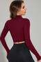 Night Women's Burgundy Long Sleeve Zippered Finger-Loop Detailed High Neck Crop Top Blouse - 2