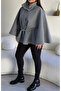 Women's Plus Size Single Button Closure Waist Belted Cashmere Poncho (Length 73 cm) - 5