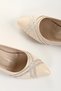 Beige Stone Detailed Short Thick Heeled Comfortable Daily Evening Dress Shoes - 5