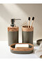 Premium Quality Wood Look Solid Soap Dish + Liquid Soap Dispenser + Toothbrush Holder Set Bathroom Set - 3