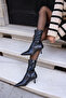 Savella Women's Black Leather Stretch Material Heel Boots - 8