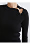 Black Crew Neck Drawstring Women's Knit Sweater - 3