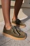 Lemario Women's Khaki Genuine Leather Suet Lace-Up Detail Loafer Shoes - 6
