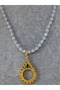 Blue Beaded Green Stone Quarter Pendant That Can Be Attached to a Necklace. - 3