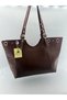 Women's Faux Leather Hand and Shoulder Bag with Ring and Belt Buckle Detail - 7