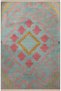 Blue and Pink Themed Motif Geometric Patterned Fringed Vintage Decorative Carpet Berlin-33-3132