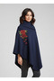 Indigo Asymmetrical Cut Flower Detailed Poncho - 2