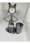 Desk Clock with Cat Figure and Pen Holder - 3