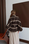 Women's Brown Plaid Patterned Premium Poncho Jacket with Belt Detail - 6